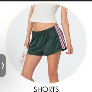 Green Women's Shorts with Pink Stripes